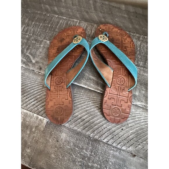 Tory Burch Thora thong sandals with a turquoise patent leather strap Size 6 - Picture 2 of 3